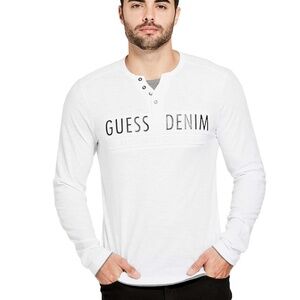 New GUESS Men's Addison Embossed Logo Henley Sz L